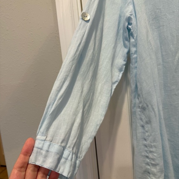 Match Point Linen Tunic Top Blouse Lagenlook Button Down Roll Tab XL - Picture 4 of 7